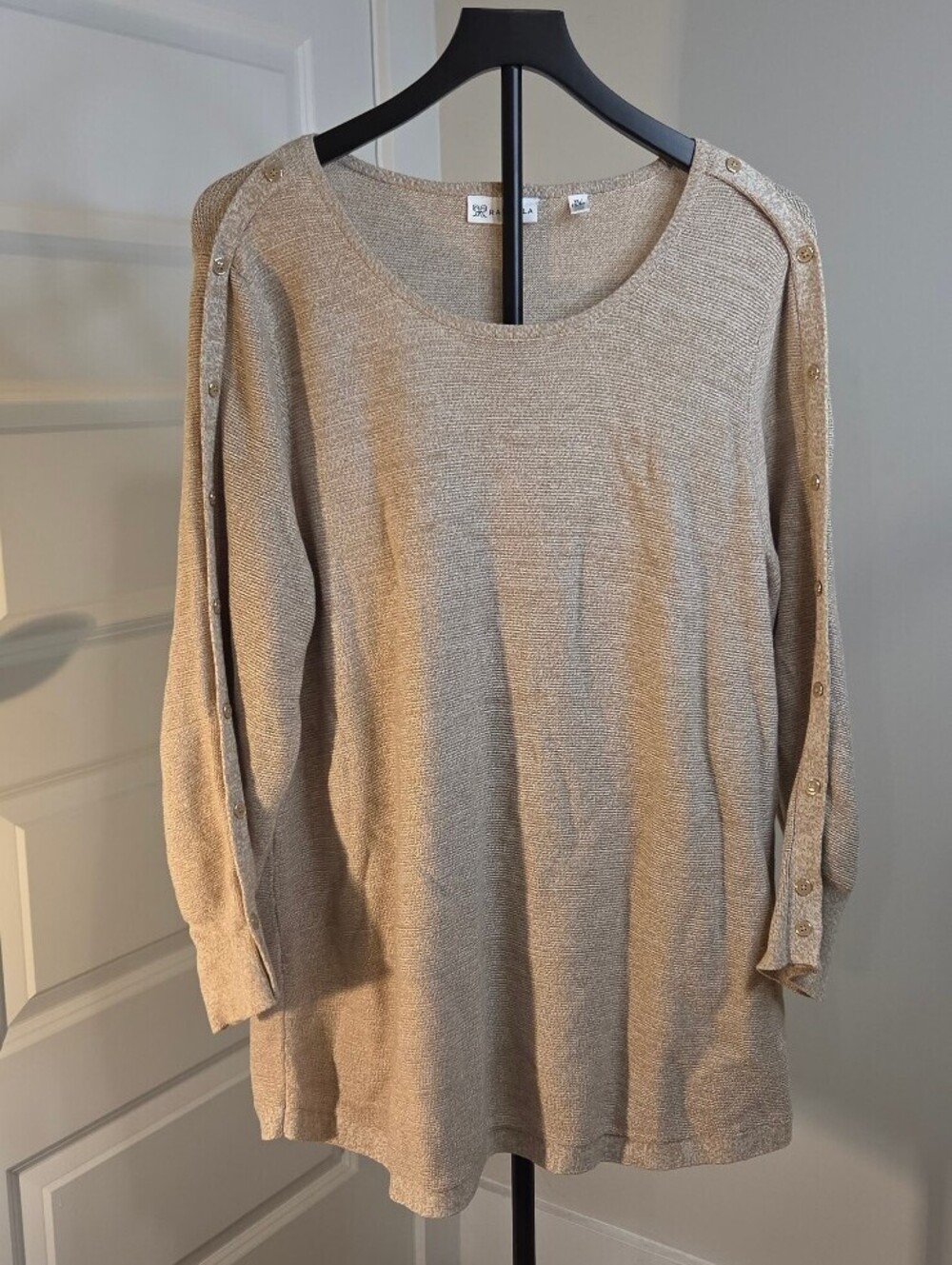 Rafaella Women's Beige and Tan w Gold Button Accent Sweater XL